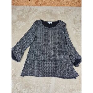 CHAUS Womens Black Silver Metallic Knit Bell‎ Sleeve Tunic Top L